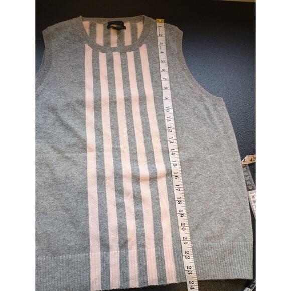 J. Crew Collection Women Sweater Top Italian Cashmere Gray Striped Crew Neck XL - Picture 6 of 8